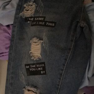 Patched denim pants